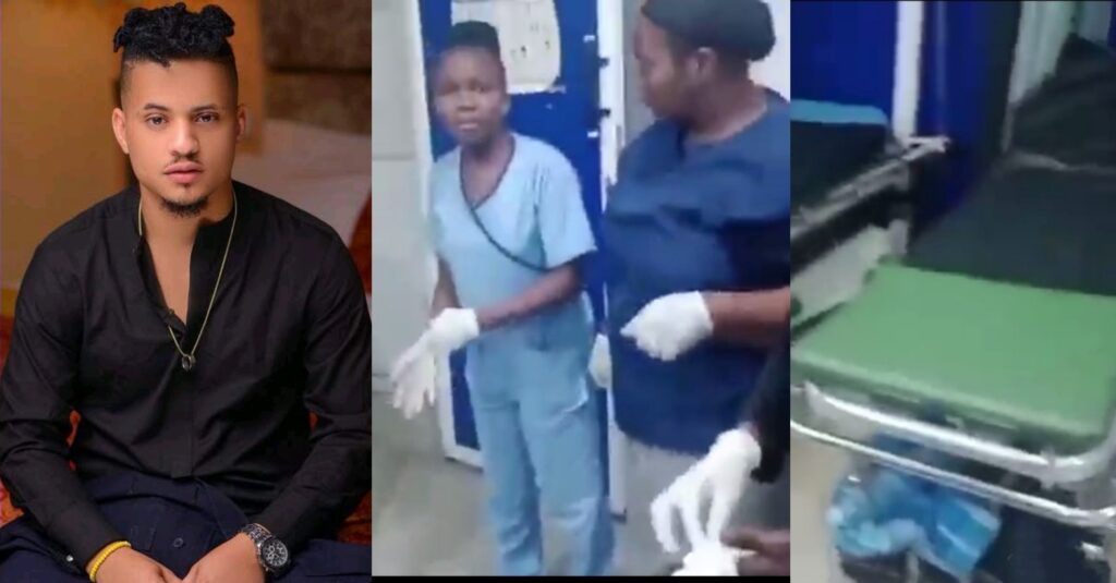 Heartbreaking moment hospital staffs left BBNaija’s Rico Swavey unattended while making videos stirs uproar